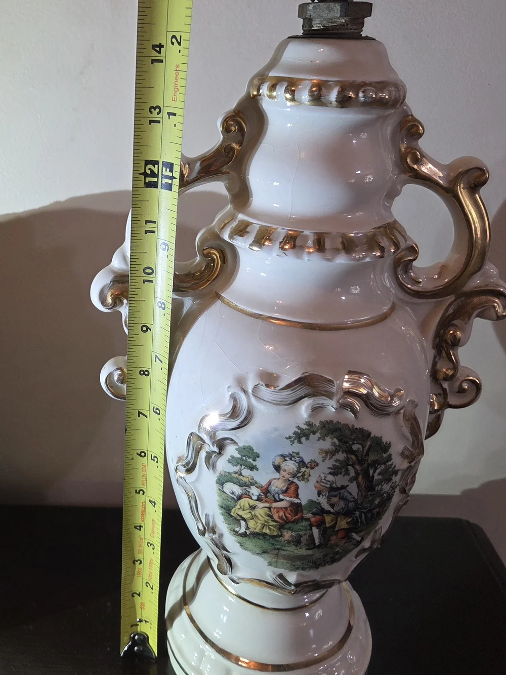 Vintage Ornate White and Gold Decorative Urn Lamp - Classic Home Accent
